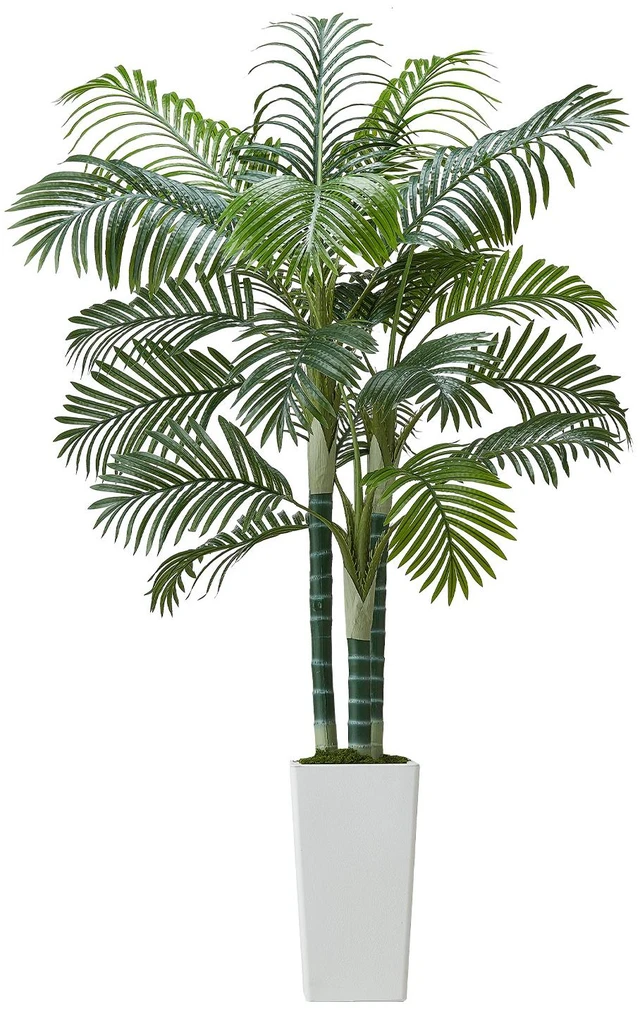 Alt view image 8 of 8 - Artificial Areca Palm Tree 6 ft, Fake Palm Tropical Plants with White Tall Planter, Faux Floor Silk Plant in Pot, Large Trees for Home Office Living Room Decor House Warming, Indoor Outdoor
