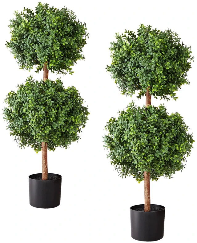 Alt view image 8 of 8 - Artificial Topiary Boxwood Double Ball, 2 Set 36 inch Faux Boxwood Plant Balls, Fake Silk Tree Look Real, Easy Assembly for Decor Front Porch Outdoor Patio Garden Balcony Backyard Indoor