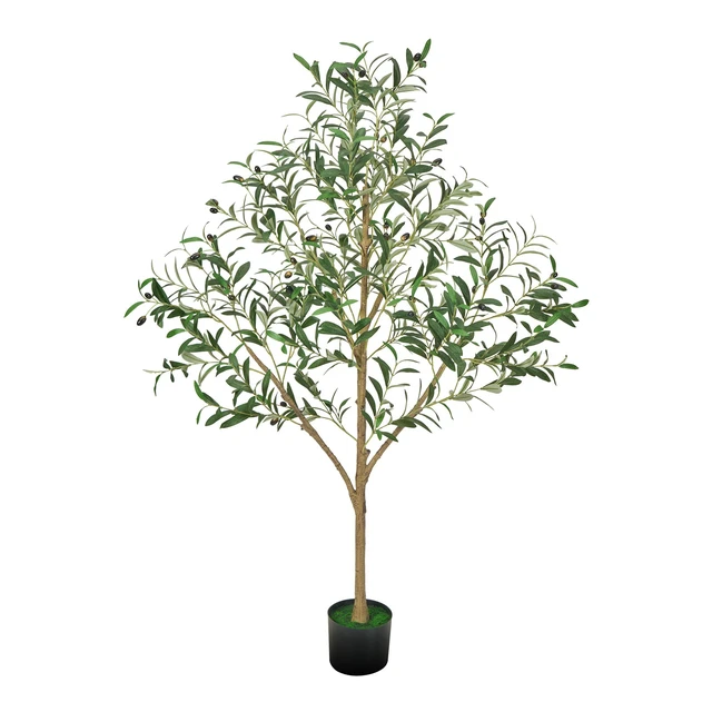 Alt view image 8 of 8 - 5FT Artificial Olive Tree with Black Pot, Tall Fake Tree with Natural Wood Trunk & Realistic Green Leaves and Fruits, Indoor Faux Plant for Home, Office, Living Room, Corner Decor