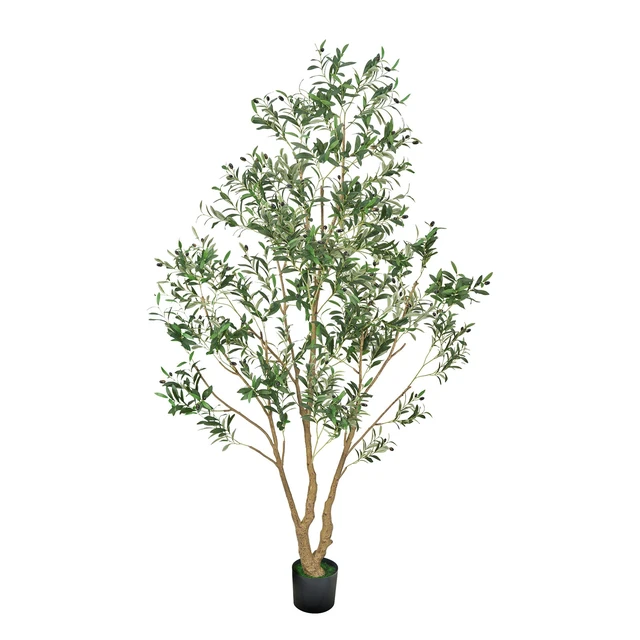 Alt view image 8 of 8 - 8FT Artificial Olive Tree with Black Pot, Tall Fake Tree with Natural Wood Trunk & Realistic Green Leaves and Fruits, Indoor Faux Plant for Home, Office, Living Room, Corner Decor