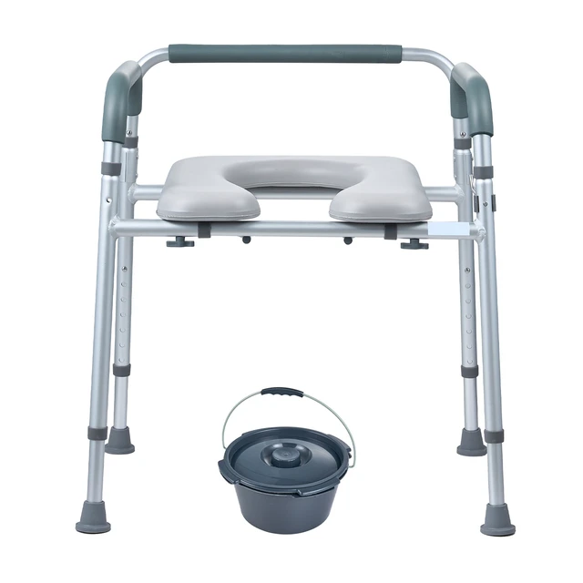 Alt view image 15 of 15 - Commode Chair, Bedside Commode with Padded Seat and Arms, 7-Level Adjustable Height, 5.8L Removable Bucket, Easy to Assemble, 350 LBS Capacity, Raised Toilet Seat for Adults Seniors