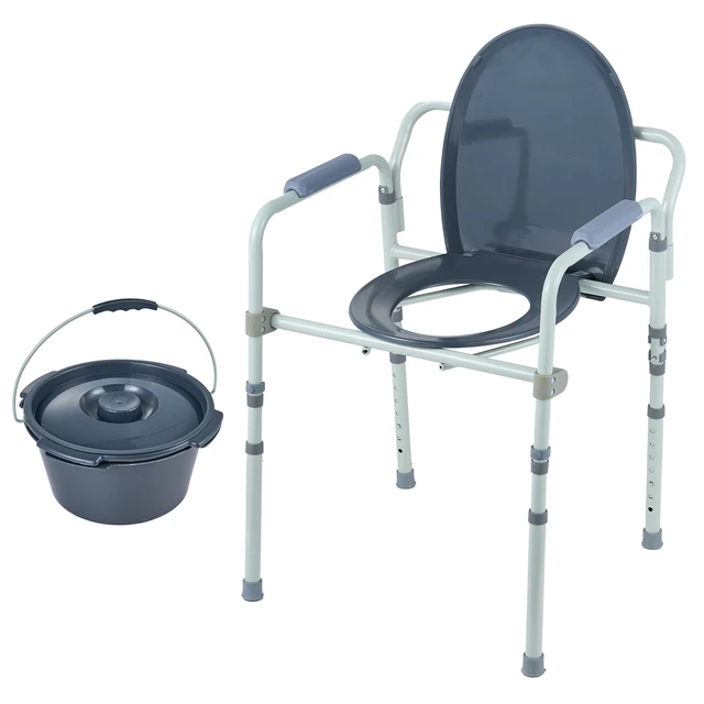 Alt view image 9 of 9 - Commode Chair, Bedside Commode with Wider Toilet Seat, 7-Level Adjustable Height, 5.8L Removable Bucket, Easy to Assemble, 350 LBS Capacity, Raised Toilet Seat for Adults Seniors