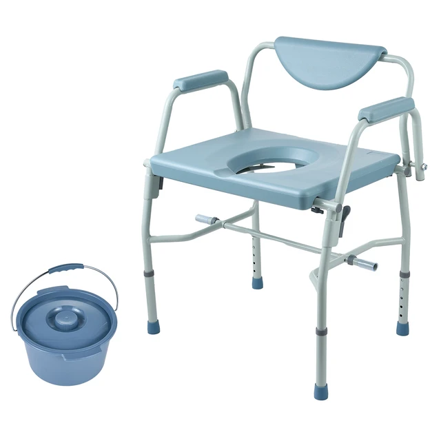 Alt view image 8 of 8 - Commode Chair, Bedside Commode with Drop-Down Arms and Detachable Backrest, 5-Level Adjustable Height, 7L Removable Bucket, Easy to Assemble, 1000LBS Capacity, Portable Toilet for Adults Seniors