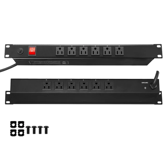 Alt view image 8 of 8 - 1U PDU, 12 Outlets, Rack Mount Power Strip Fits Standard 19" Server Racks, with Integrated Switch Surge Protection & Overload Protection, 110-125V/15A, Ideal for Home and Office