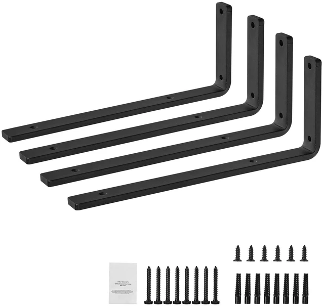 Alt view image 9 of 9 - VEVOR Shelf Bracket, 16 x 6 in 4 Pcs, Heavy Duty Floating Shelf Brackets, Brackets for Shelves, 10mm Thick Matte Black L Shelf Bracket,Steel Shelving Brackets with 160 lbs Load Capacity