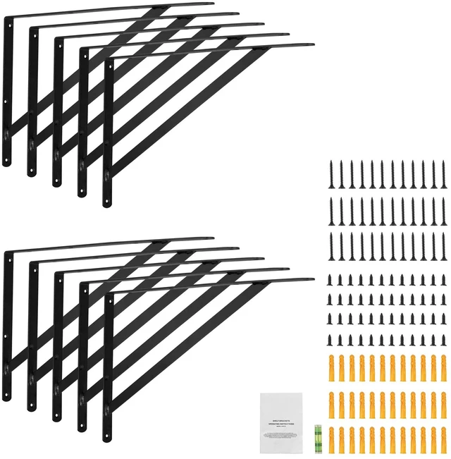 Alt view image 9 of 9 - Shelf Bracket, 12 x 8 in 10 Pcs, Heavy Duty Floating Shelf Brackets, Brackets for Shelves, 3mm Thick Matte Black Triangle Shelf Bracket,Steel Shelving Brackets with 160 lbs Load Capacity
