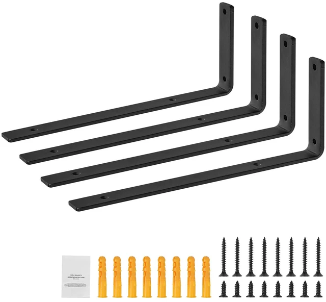 Alt view image 9 of 9 - Shelf Bracket, Heavy Duty Floating Shelf Brackets 10 x 6 in, 4 Pcs Brackets for Shelves, 5mm Thick Matte Black L Shelf Bracket,Steel Shelving Brackets with 160 lbs Load Capacity