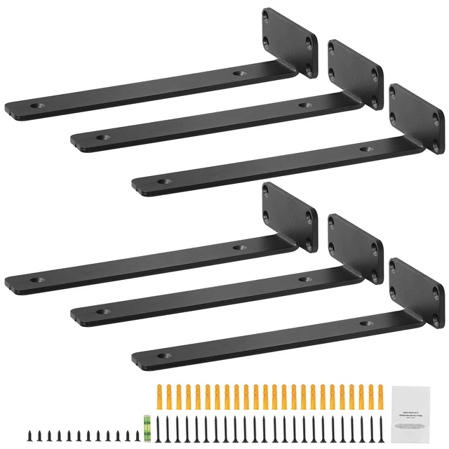 Alt view image 8 of 8 - Shelf Bracket, 10L x 4W x 1.6H, 6 Pcs Heavy Duty Floating Shelf Brackets, Brackets for Shelves, 5mm Thick Matte Black L Shelf Bracket,Steel Shelving Brackets with 160 lbs Load Capacity