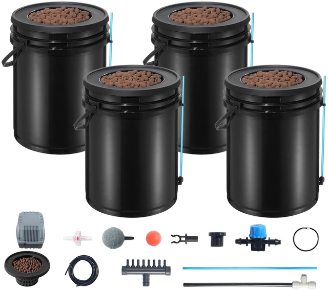 Alt view image 8 of 8 - DWC Hydroponics Grow System, Hydroponic Growing System with Top Drip Kit, Deep Water Culture 5-Gallon 4 Buckets, with Air Pump, Air Stones and Water Level Device for Leafy Vegetables