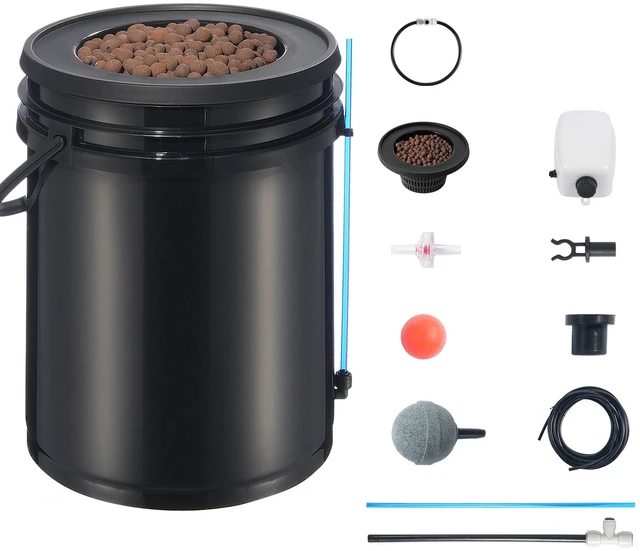Alt view image 9 of 9 - DWC Hydroponics Grow System, Hydroponic Growing System with Top Drip Kit, 5-Gallon Deep Water Culture with Air Pump, Air Stone and Water Level Device for Leafy Vegetables(1 Bucket+Top Drip Kit)
