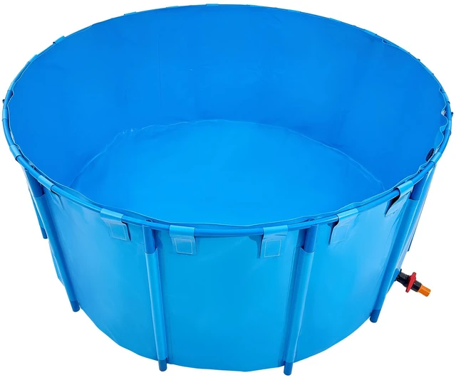 Alt view image 8 of 8 - Canvas Fish Pond, 1320 Gal Capacity Above Ground Fish Pond, Foldable PVC Koi Tank, Round Goldfish Tank with Stable Frame and Drain Valve, for Aquaculture, Koi Breeding, and Irrigation (Blue)