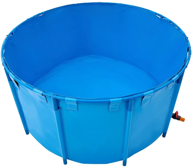 Alt view image 8 of 8 - Canvas Fish Pond, 818 Gal Capacity Above Ground Fish Pond, Foldable PVC Koi Tank, Round Goldfish Tank with Stable Frame and Drain Valve, for Aquaculture, Koi Breeding, and Irrigation (Blue)