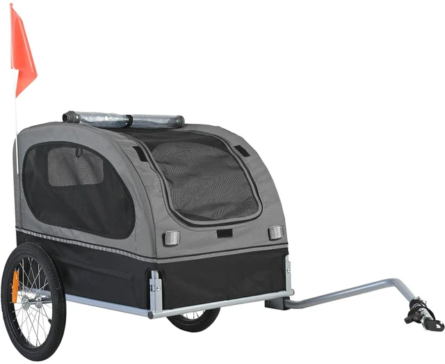 Alt view image 15 of 15 - Dog Bike Trailer, Supports up to 88 lbs, Pet Cart Bicycle Carrier, Easy Folding Frame with Quick Release Wheels, Universal Bicycle Coupler, Reflectors, Flag, Collapsible to Store, Black/Gray