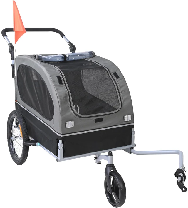 Alt view image 11 of 11 - Dog Bike Trailer, Supports up to 88 lbs, 2-in-1 Pet Stroller Cart Bicycle Carrier, Easy Folding Cart Frame with Quick Release Wheels, Universal Bicycle Coupler, Reflectors, Flag, Black/Gray