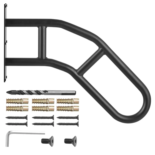 Alt view image 15 of 15 - Handrails for Outdoor Steps, 32" Length Wall Mount Safety Railings for 1-3 Steps, U-Shaped Handrail with Matte Black Finished, Stair Handrails for Kids, Elderly, Pregnant Women, Disabled