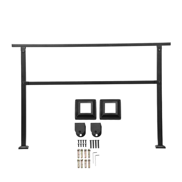 Alt view image 8 of 8 - Outdoor Handrails for Steps, 4-5 Step Stair Rail Kit, Black Square Tube with Horizontal Bar, Carbon Steel Support Rails for Seniors, Concrete & Deck Stairs, Easy Installation