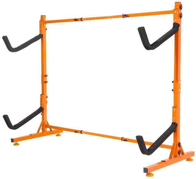 Alt view image 11 of 11 - VEVOR Freestanding Kayak Storage Rack, Kayak Stand for 2 Kayak Canoe Paddleboard, Heavy-duty Steel Kayak Hanger Holder with Padded Arms and Adjustable Width, 175LBS Max Load, for Indoor Outdoor Garage
