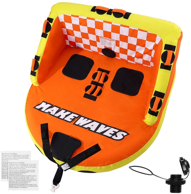 Alt view image 8 of 8 - VEVOR Towable Tube for Boating, 1-2 Riders Inflatable Towable Tubes with Deck Seats and Backrest, 340 lbs Water Sport Tube for Boat to Pull, Full Nylon Cover, EVA Grab Handles and Speed Safety Valve