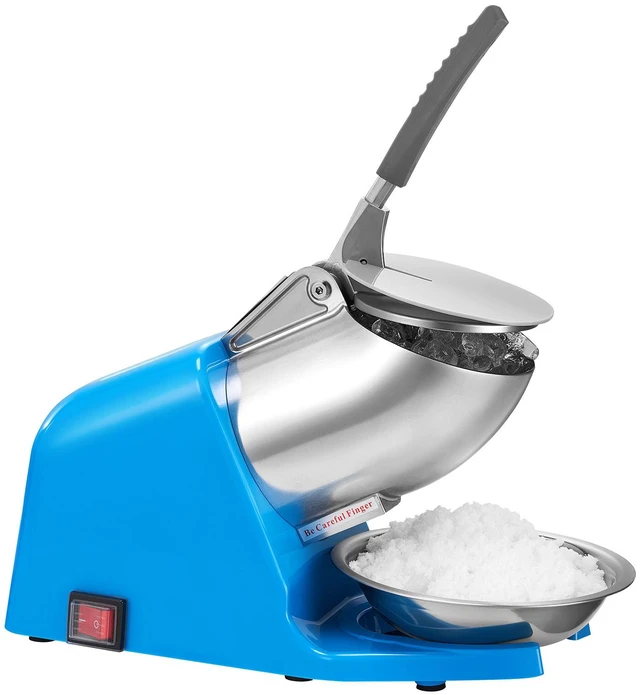 Alt view image 8 of 8 - Ice Crusher Machine, 286lbs Per Hour Electric 4 Blades Snow Cone Maker, Stainless Steel Shaved Ice Machine with Bowl and Cover, 300W 2000RPM Ice-Shaver for Home and Commercial Use, Blue