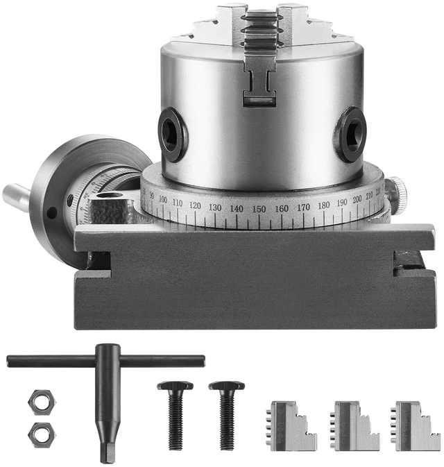 Alt view image 8 of 8 - Milling Machine Rotary Table, 4''/100 mm, Versatile Horizontal & Vertical Design, Precision Crafted, Includes 3.1''/80 mm 3-Jaw Chuck, M10 T-Bolts & Nuts, Ideal for Engineering & Indexing