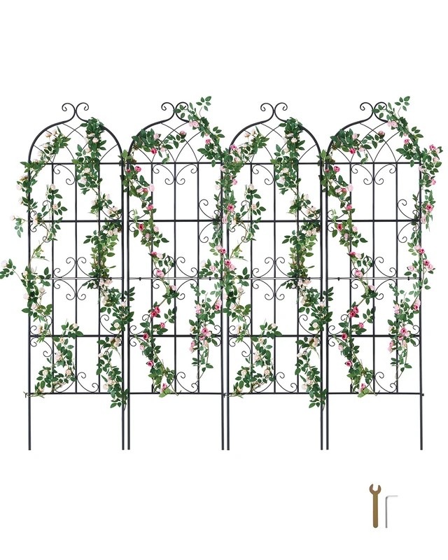Alt view image 8 of 8 - Garden Trellis for Climbing Plants, 71 x 20 in, 4 Packs Rustproof Metal Garden Flower Trellis, Outdoor Climbing Rose Trellis Cucumbers Support, Decorative Clematis Trellis for Courtyards Lawns