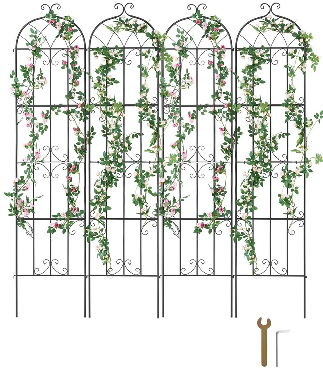 Alt view image 8 of 8 - Garden Trellis for Climbing Plants, 87 x 20 in, 4 Packs Rustproof Metal Garden Flower Trellis, Outdoor Climbing Rose Trellis Cucumbers Support, Decorative Clematis Trellis for Courtyards Lawns