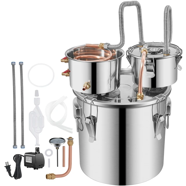 Alt view image 8 of 8 - Moonshine Still Stainless Steel Water Alcohol Distiller Copper Tube With Circulating Pump Home Brewing Kit Build-in Thermometer for DIY Whisky Wine Brandy Spirits