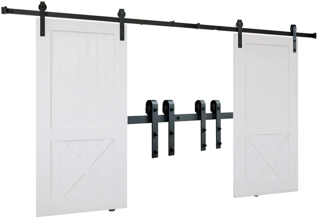 Alt view image 15 of 15 - 8FT Sliding Barn Door Hardware Kit, 330LBS Heavy Duty Barn Door Track Kit for Double Doors, Fit 3.7-4.3FT Total Wide and 1.3"-1.8" Thick 2 Door Panel, with Smooth & Silent Pulley (J Shape)
