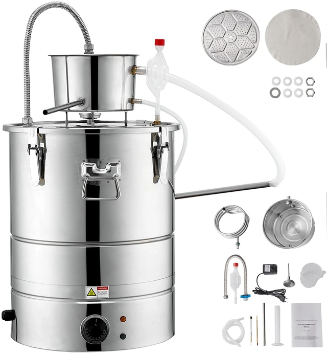 Alt view image 8 of 8 - Alcohol Still, 15 Gal 50L Water Alcohol Distiller, Home Distillery Kit include Stainless Steel Tube & Pump & One-way Exhaust Valve & Thermometer (30-120 ) for DIY Whisky Wine Brandy, Silver