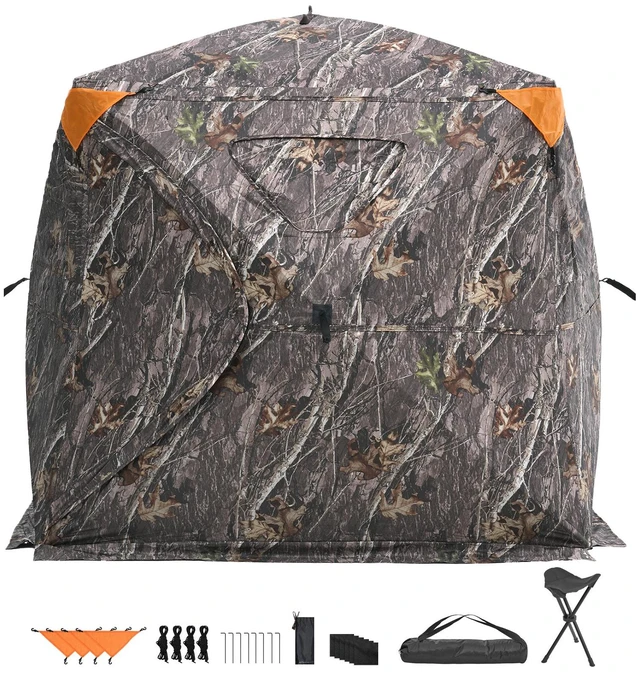 Alt view image 15 of 15 - Hunting Blind, 270° See Through Ground Blind, 4-5 Person Pop Up Deer Blind for Hunting with Carrying Bag, Portable Resilient Hunting Tent, One-Way See-Through Mesh for Turkey and Deer Hunting