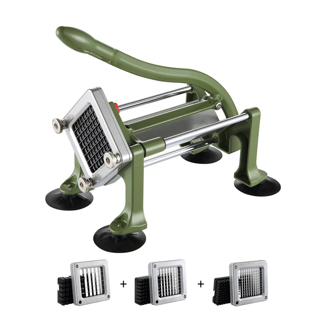 Alt view image 8 of 8 - French Fry Cutter, Potato Slicer with 1/2" 3/8" 1/4" Stainless Steel Blades, Manual Potato Cutter Chopper with Suction Cups, Great for Potato, French Fries, Cucumber, Vegetables, Carrot