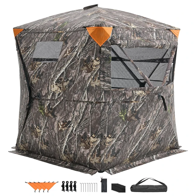 Alt view image 15 of 15 - Hunting Blind, 270° See Through Ground Blind, 1-2 Person Pop Up Deer Blind for Hunting with Carrying Bag, Portable Resilient Hunting Tent, One-Way See-Through Mesh for Turkey and Deer Hunting