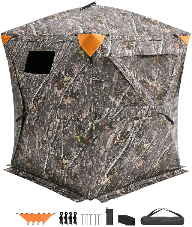 Alt view image 15 of 15 - Hunting Blind, 270° Ground Blind, 1-2 Person Pop Up Deer Blind for Hunting with Carrying Bag, Portable Resilient Hunting Tent, 3 Horizontal Windows for Turkey and Deer Hunting