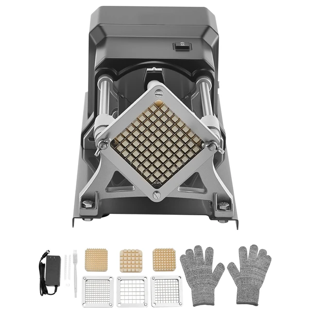Alt view image 8 of 8 - Commercial French Fry Cutter, Stainless Steel Vegetable Fruit Chopper with 3 Replacement Blades 1/2-Inch 3/8-Inch 1/4-Inch, Electric Potato Slicer Dicer for Restaurants & Home Kitchen