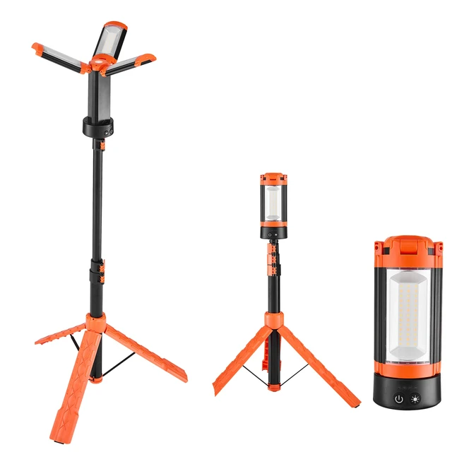 Alt view image 8 of 8 - VEVOR LED Work Light with Stand, 13.2Ah, Rechargeable Cordless Camping Light, with 3 Lamp Heads, Detachable Tripod Stand, 2200 Lumens 3000K-6500K Dimmable, Portable Construction Lighting for Job Site