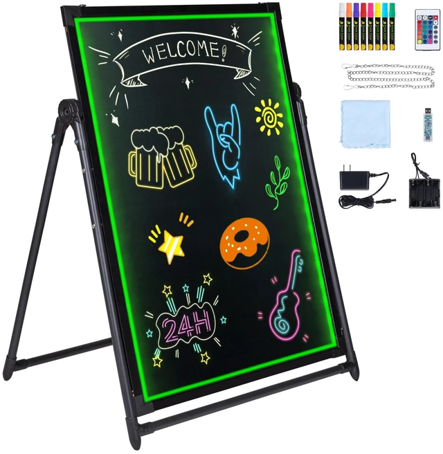 Alt view image 8 of 8 - LED Message Writing Board, 32"x24" Illuminated Erasable Lighted Chalkboard, Neon Effect Menu Sign Board, Drawing Board with 8 Fluorescent Chalk Markers and Remote Contro Tested toStandards