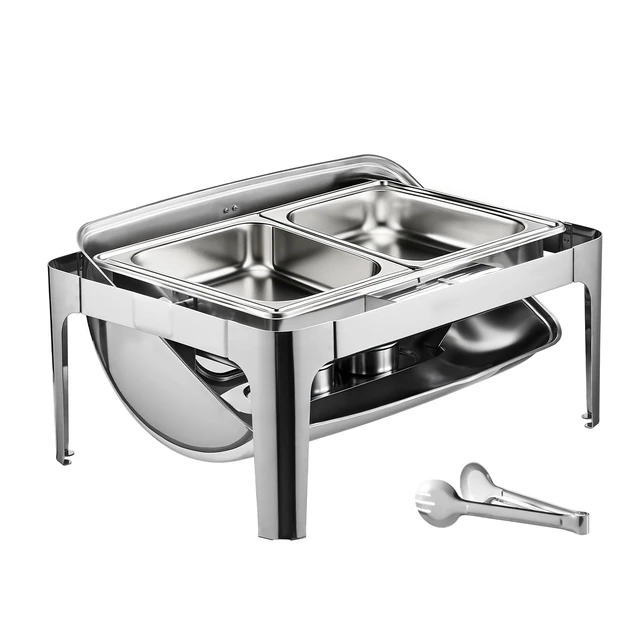 Alt view image 16 of 16 - VEVOR 4Qt 1 Pack Rectangle Roll Top Chafing Dish Set 2 Half Size Pans Stainless Steel