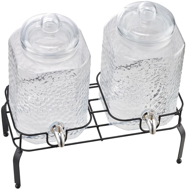 Alt view image 9 of 9 - Beverage Dispenser, 2 Pack 1.5 Gallon Drink Dispensers for Parties, Glass Juice Dispenser with Metal Stand, Stainless Steel Spigot, Iced Tea Lemonade Juice Water Dispensers for Parties
