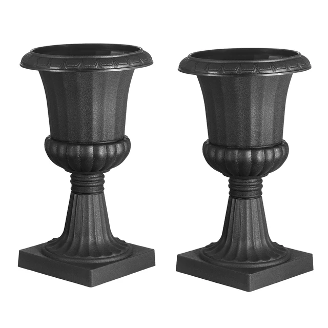 Alt view image 2 of 2 - VEVOR Plastic Urn Planters 9.8 x 16.5 Inch Black Floral Pedestal Flower Pots