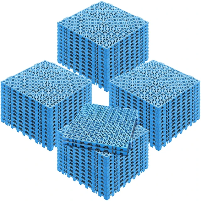 Alt view image 15 of 15 - Interlocking Tile 50PCS Blue, Drainage Tiles 12" x 12" Splicing, Soft PVC Interlocking Drainage Floor Tiles, Non-Slip Drainage Holes for Restroom, Bathroom, Kitchen, Pool, Wet Areas