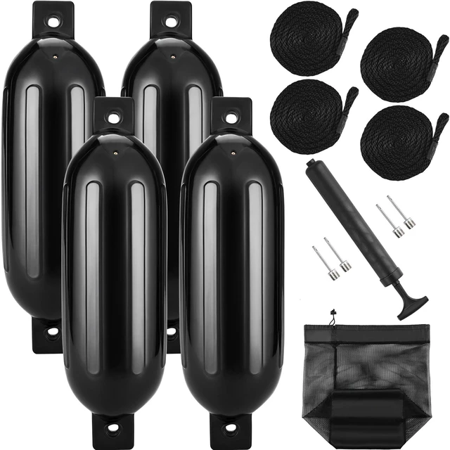 Alt view image 11 of 11 - VEVOR Boat Fenders, 6.5" x 23" Boat Bumpers for Docking, Inflatable Ribbed Fender with Center Holes, Marine Boat Dock Fender Bumper with Air Pump, 4 Needles and 4 Ropes and Storage Bag, Black