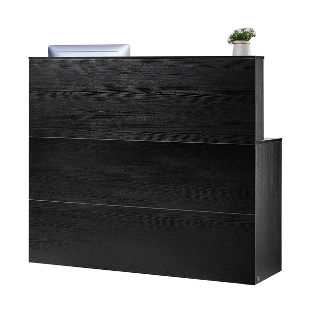 Alt view image 8 of 8 - Reception Desk, 55Inch L-Shaped Front Counter Table, Office Reception Counter with Drawer Keyboard Tray and Storage Cabinet, for Checkout, Lobby, Beauty Salon & Office, Black