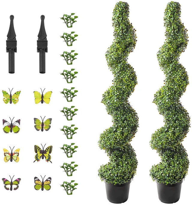 Alt view image 15 of 15 - Artificial Boxwood Topiary Tree, 60 inch Tall (2 Pieces), Spiral Faux Topiary Trees, Faux Plant w/ Extra Leaves & Pot & Small Decoration, UV Rated Greenery Set for Home Decor Indoor/Outdoor
