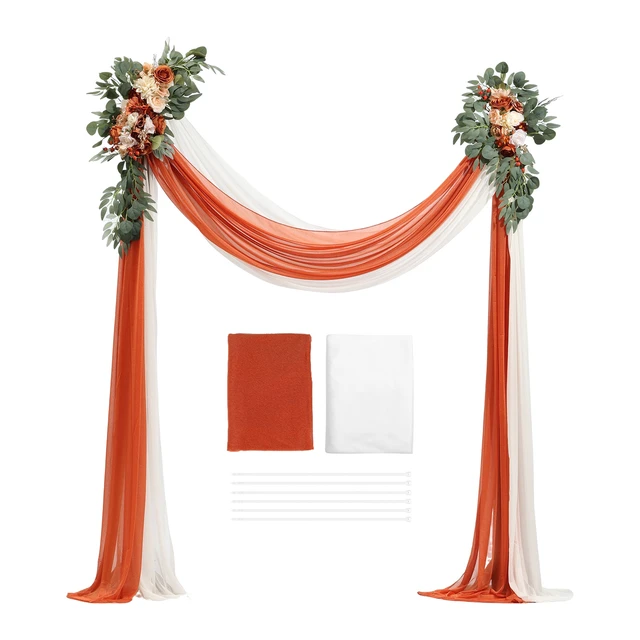 Alt view image 9 of 9 - Artificial Wedding Arch Flowers Kit, Orange Wedding Arch Flowers with Drapes Kit (Pack of 4) - 2 Pcs Floral Arrangement, 2 Pcs Sheer Drapes, for Ceremony Bouquets Reception Backdrop Decoration