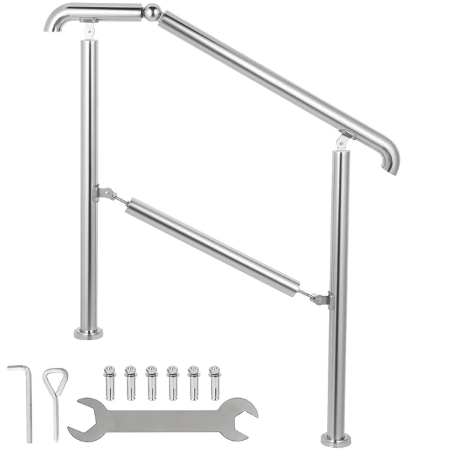 Alt view image 8 of 8 - Stainless Steel Transitional Handrail fit for Level Surface and 2 to 3 Adjustable Stair Indoor Outdoor Step Railings 441lb Capacity with Installation Kit Porch DIY, Silver