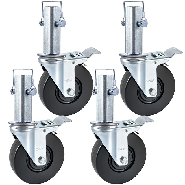Alt view image 8 of 8 - 4 Pack 5Inch Scaffolding Rubber Swivel Caster Wheels with Dual Locking Heavy Duty Casters 1.26 Inch Square Stem 440LBS Capacity per Wheel