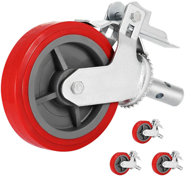 Alt view image 9 of 9 - Scaffolding Wheels Set of 4, 8\" - Scaffolding Casters Heavy Duty, 3200 Lbs Per Set - Locking Stem Casters with Brake, Red Polyurethane - Replacement for Scaffold, Shelves, Workbench