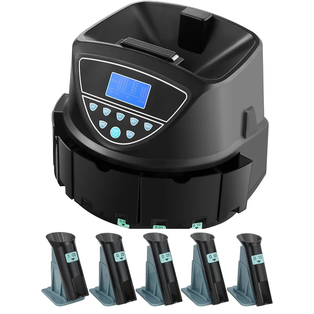 Alt view image 10 of 10 - USD Coin Sorter, Coin Counter Machine for 5 Kinds of USD Coins, Coin Sorter and Wrapper Machine Holds up to 2000 Coins, Screen Display Coin Storage Included 5 Coin Tubes and Boxes