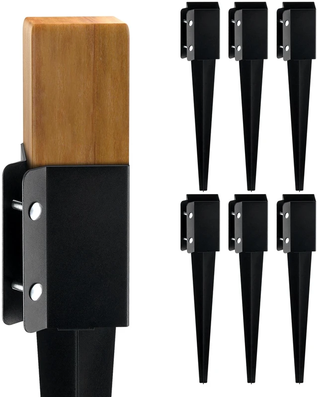 Alt view image 9 of 9 - Fence Post Anchor Ground Spike, 6 Pack 24 x 4 x 4 Inches Outer Diameter (Inner Diameter 3.5 x3.5 Inches), Metal Black Powder Coated Post Stake Ground, for Mailbox Deck Garden Railing