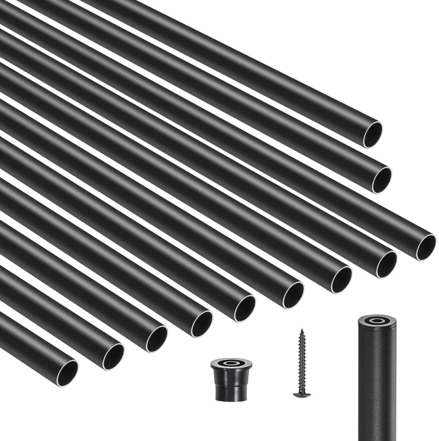 Alt view image 9 of 15 - Staircase Balusters 51 Pack, 26 In Aluminum Stair Balusters, 3/4 In Water-Proof Round Metal Spindle Railing, Hollow Deck Railing with Rail Caps & Screws for Stairs, Porch, Patio, Fence, Black